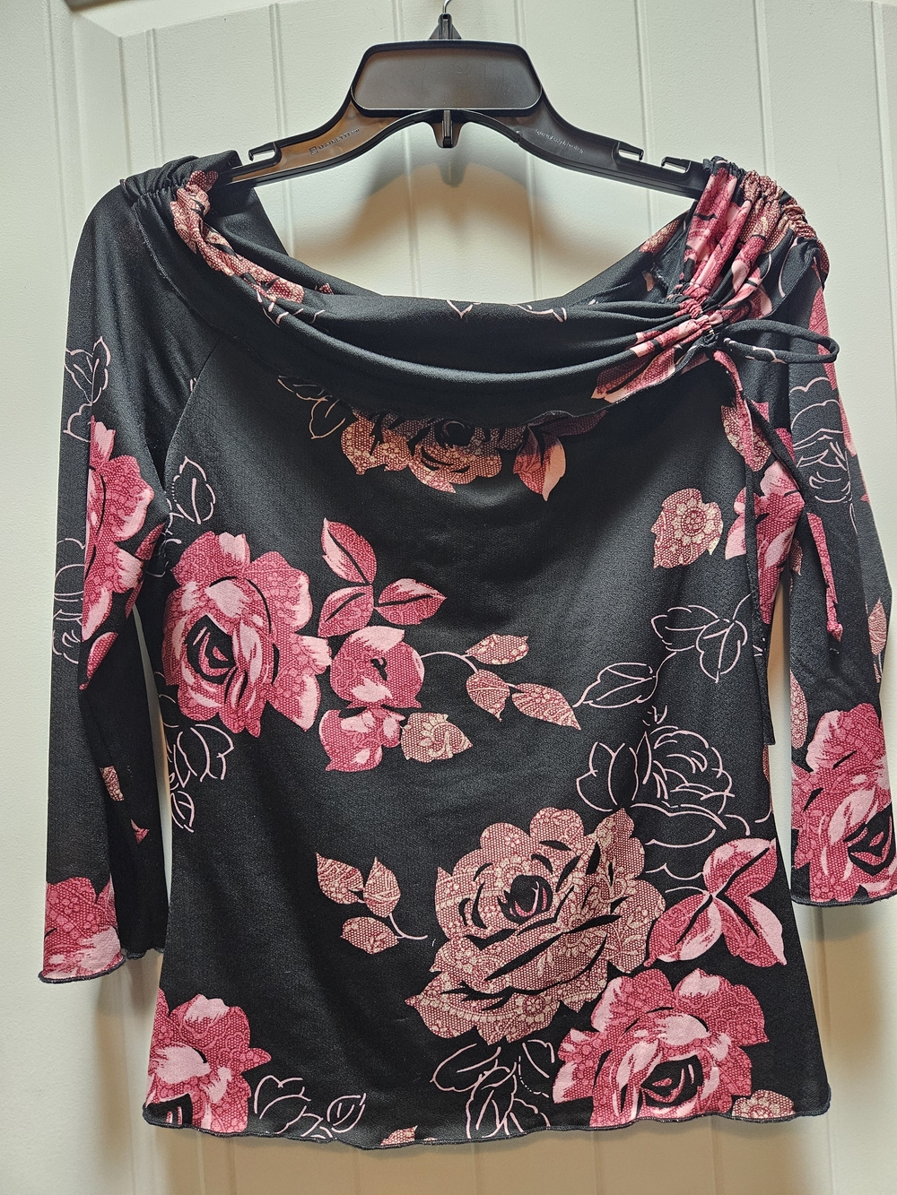 Charlotte Russe Black Top with Pink Floral Accents